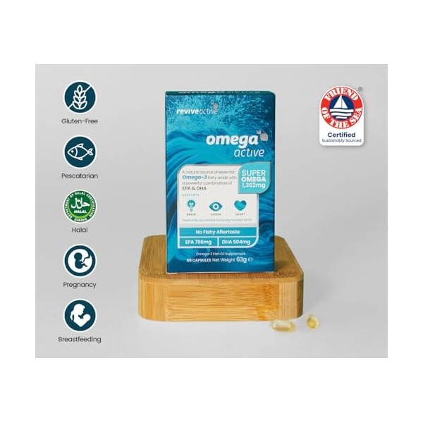 Complément Revive Active Omega Active - Huile de poisson oméga-3 avec EPA et DHA, sans arrière-goût de poisson - Acides gras 
