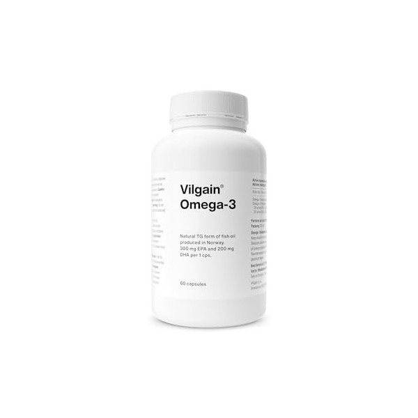 Vilgain Oméga-3-500mg EPA & DHA par capsule, triglycérides de haute qualité, soutient le cœur, le cerveau et la vision, durab