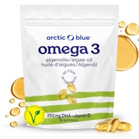 Arctic Blue Oméga-3 Végétal 90 Capsules — 250mg de DHA + 20mcg de Vitamine D3 par Capsule — Huile de Microalgues Durable — 10