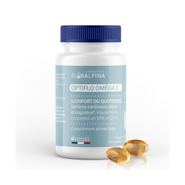 Optiflo Oméga 3-120 Capsules Végétales - EPA et DHA pour la Santé Cardiovasculaire et Cérébrale - Fabriqué en France, Conseil