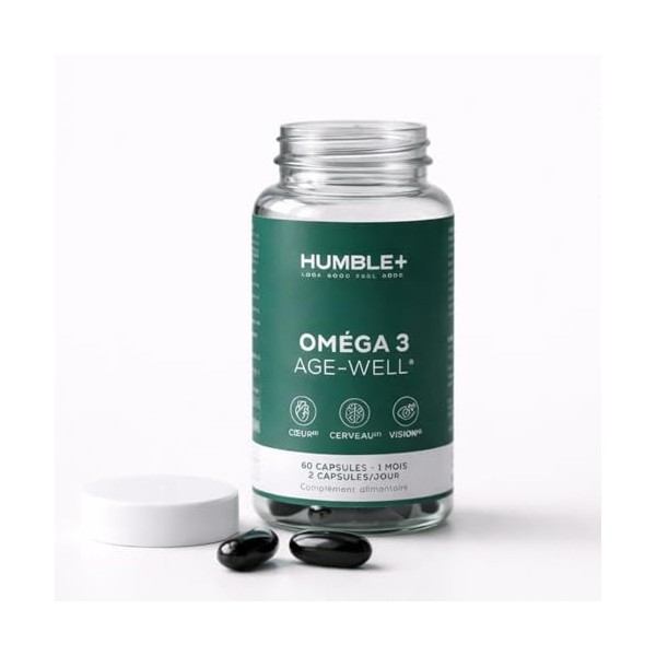 HUMBLE+ oméga-3 age-well - epa & dha concentrés - huiles marines purifiées poisson & krill – soutien cœur, cerveau et vision 
