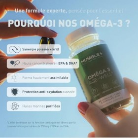 HUMBLE+ oméga-3 age-well - epa & dha concentrés - huiles marines purifiées poisson & krill – soutien cœur, cerveau et vision 