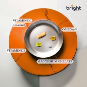 Ensemble: Vitamine C + Oméga-3 + Magnésium + Vitamine E – Hauts Dosages, 100% Naturel | Bright Naturo | 28 Sachets Quotidiens