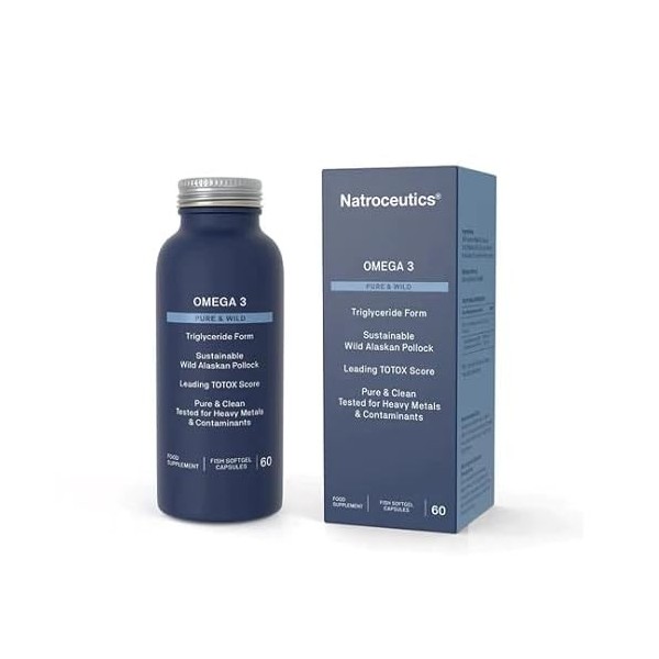 Natroceutics Oméga 3 Pur & Sauvage 60 Capsules Molles| Forme triglycéride| Fabriqué à partir de goberge sauvage dAlaska dura