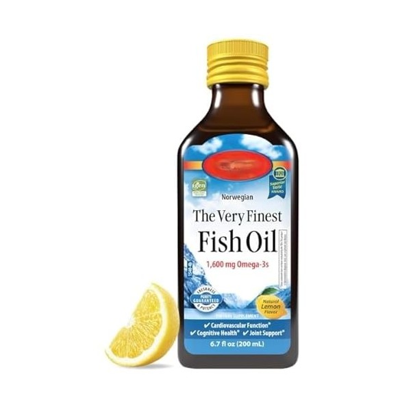 Huile de poisson liquide, citron naturel, 1600 mg, huile de poisson Nowregian, 200 ml