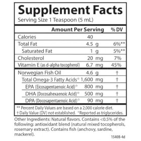 Huile de poisson liquide, citron naturel, 1600 mg, huile de poisson Nowregian, 200 ml