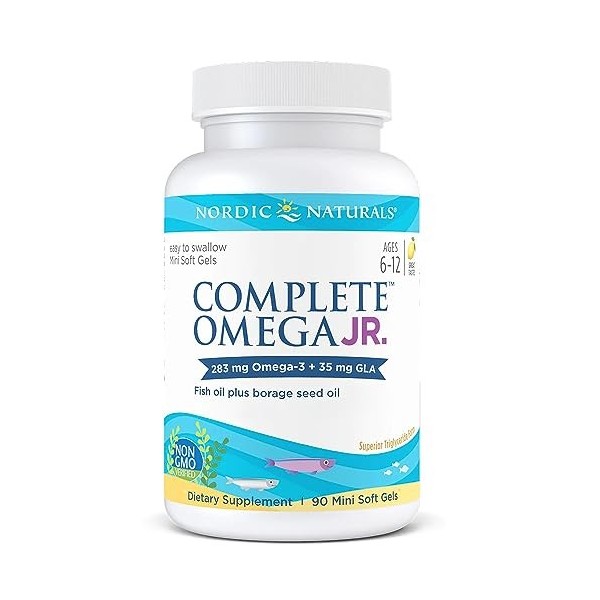 Nordic Naturals, Complete Omega-3 JR, 283mg Omega-3, pour Enfants, Arôme Citron, avec EPA et DHA, 90 Capsules molles, Testé e