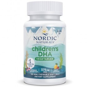 Nordic Naturals, Vegetarian Childrens DHA, 375mg dOméga-3 dHuile dAlgues, avec EPA et DHA, 120 Capsules molles végétalien
