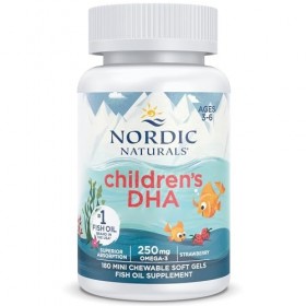 Nordic Naturals, Childrens DHA, 250mg dOméga-3 dHuile de Foie de Morue, Arôme Fraise, avec EPA et DHA, 180 Capsules molles