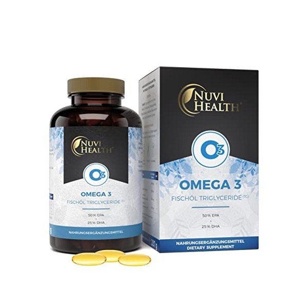 Huile de poisson Premium Oméga 3 1000 mg - 240 gélules triple force : 80% dOméga 3 & sous forme de triglycérides - Haute pur