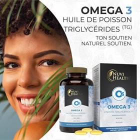 Huile de poisson Premium Oméga 3 1000 mg - 240 gélules triple force : 80% dOméga 3 & sous forme de triglycérides - Haute pur