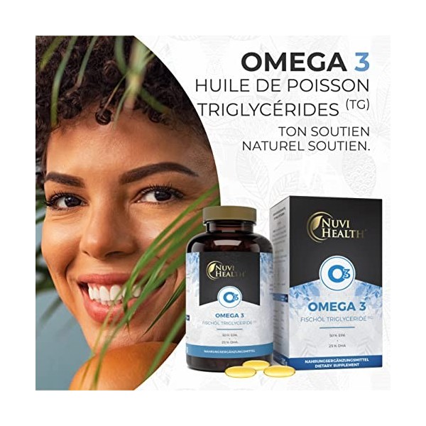 Huile de poisson Premium Oméga 3 1000 mg - 240 gélules triple force : 80% dOméga 3 & sous forme de triglycérides - Haute pur