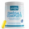 Omega 3 IFOS 5 étoiles Certifié Avec Vitamine D3 2000 UI Et E PiùLife, 120 Softgels, Huile De Poisson Omega 3 DHA EPA 2000 mg