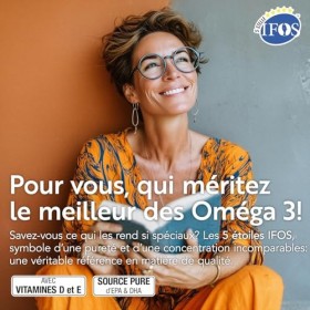 Omega 3 IFOS 5 étoiles Certifié Avec Vitamine D3 2000 UI Et E PiùLife, 120 Softgels, Huile De Poisson Omega 3 DHA EPA 2000 mg