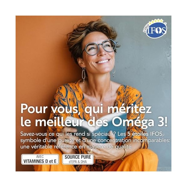 Omega 3 IFOS 5 étoiles Certifié Avec Vitamine D3 2000 UI Et E PiùLife, 120 Softgels, Huile De Poisson Omega 3 DHA EPA 2000 mg