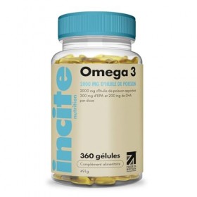Incite Nutrition Omega3 Huile de Poisson Gélules 2000 mg. 360 Doses, Stock pour 6 Mois d’Acides Gras Omega 3 DHA EPA Puissant...