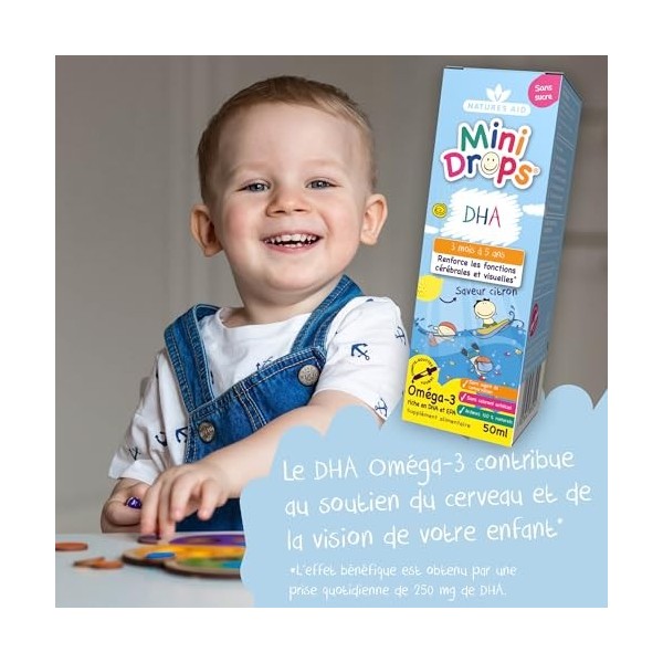 Natures Aid Mini Drops Supplément Liquide Oméga-3 DHA et EPA pour Nourrissons et Enfants, Sans Sucre, 50ml Oméga-3