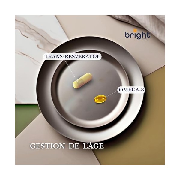 Trans-Resvératrol et Omega-3 – Gestion du vieillissement, activateur Sirtuin | Support antioxydant puissant, protection cellu