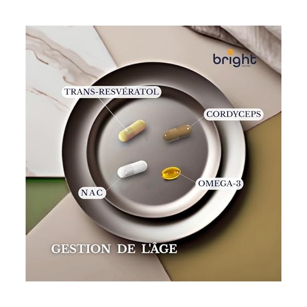 Trans-Resvératrol et NAC + Omega-3 – Gestion du vieillissement, activateur Sirtuin | Support antioxydant puissant, protection