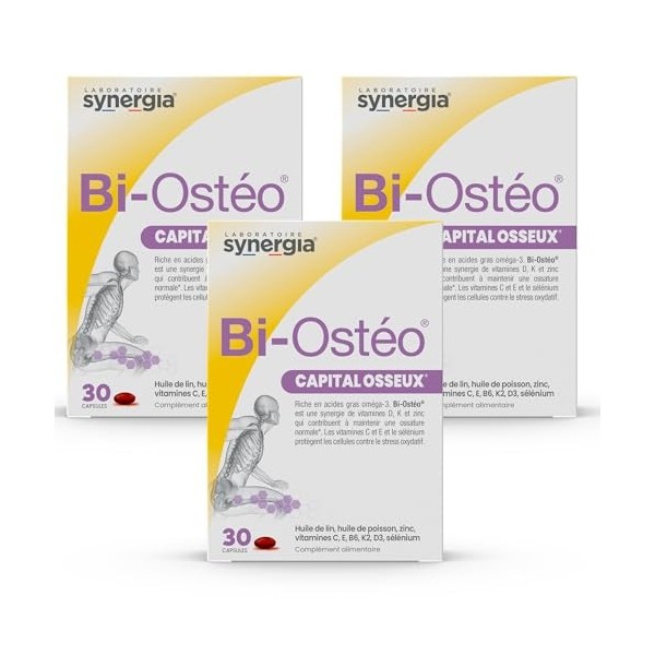 BI-OSTÉO Lot de 3X30 Capsules | Acide Gras Oméga 3, Vitamines C, D, K, et E, Zinc, Sélénium | Protège contre le Stress Oxydat