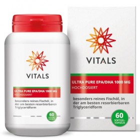 Vitals - Ultra Pure EPA/DHA 1000mg 60 gélules de softgel.Hautement dosé avec 570mg dEPA et 430mg de DHA par gélule de softge