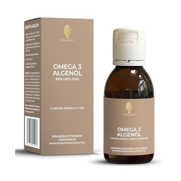 ZELLGUT® Huile dalgues Omega 3 100 ml | DHA+EPA hautement dosée | Végétalien