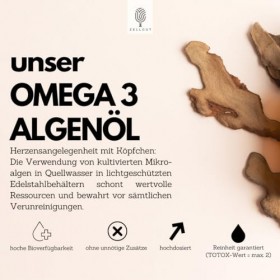 ZELLGUT® Huile dalgues Omega 3 100 ml | DHA+EPA hautement dosée | Végétalien