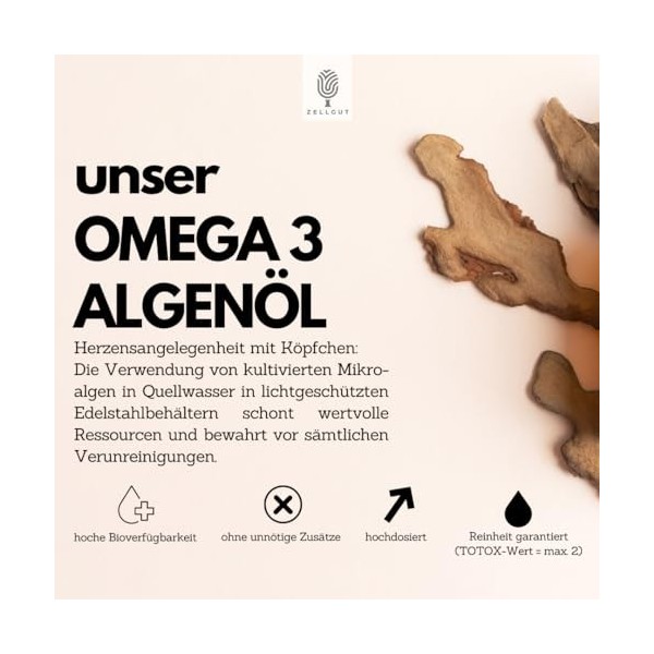 ZELLGUT® Huile dalgues Omega 3 100 ml | DHA+EPA hautement dosée | Végétalien