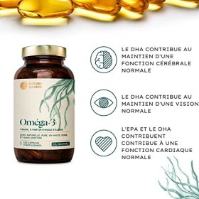 Nature Basics® Huile dalgues Oméga 3 végétalienne | 120 ! gélules hautement dosées dans un bocal en verre | certifié durab