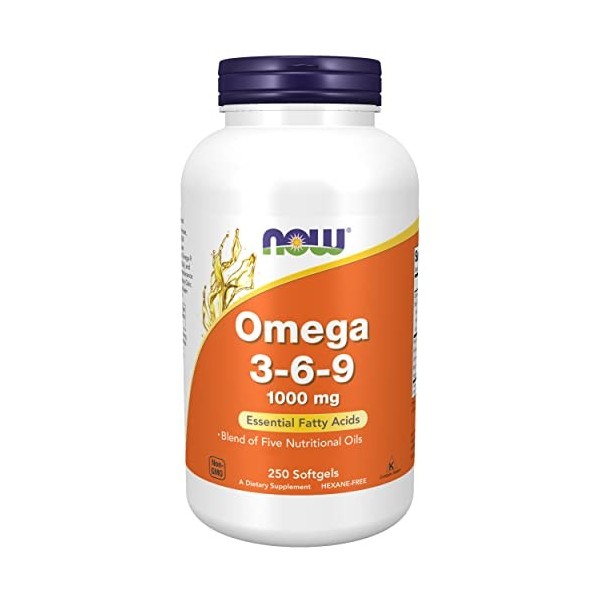 Now Foods, Omega 3-6-9, 1.000 mg, 250 Gélules, Testé en Laboratoire, Acides Gras Essentiels, Sans Gluten, Sans Soja, Sans OGM