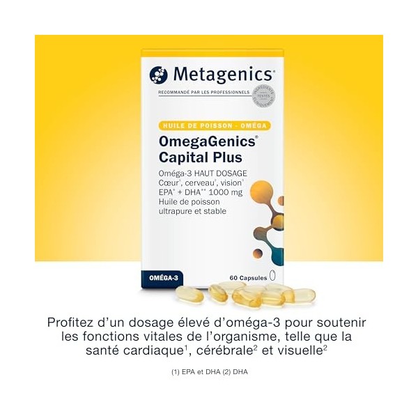 Metagenics OmegaGenics Capital Plus - Oméga-3 EPA & DHA - Soutien du Cœur, du Cerveau et de la Vision - 60 Gélules