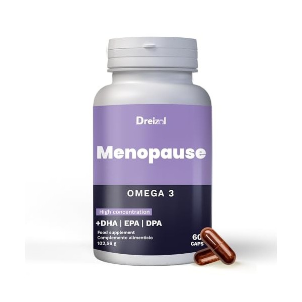 Dreizol by Brudy Lab Ménopause - 8 en 1 - Oméga 3 avec Vitamine B, D et E - Calcium, Magnésium, Zinc, Biotine, Fer... - Aide