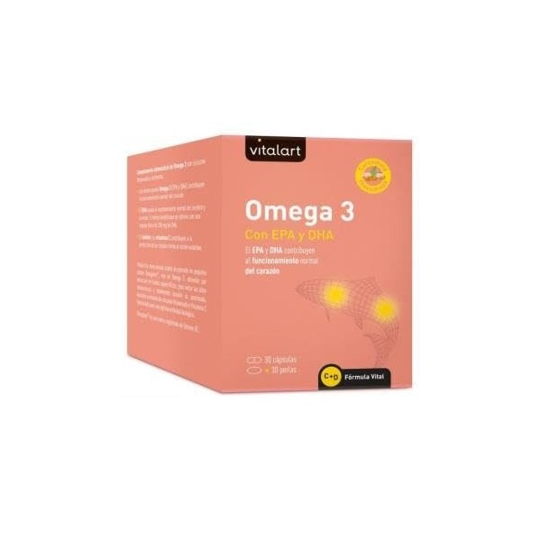 VITALART VITALART OMEGA 3 EPA+DHA 30cap+30perlas. – supplément complet conçu pour la routine de tous les jours, boîte de 30 g