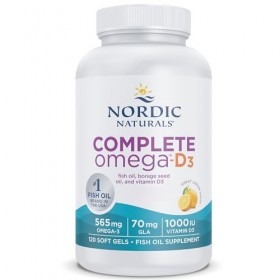 Nordic Naturals, Complete Omega-D3, 565mg, avec Oméga-6, Oméga-9 et Vitamine D3, Haute Dosé, Goût Citron, 120 Capsules molles