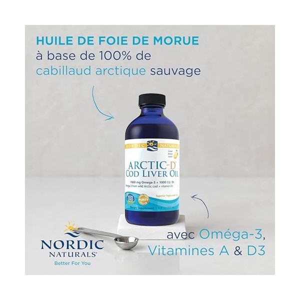 Nordic Naturals, Arctic-D Cod Liver Oil, 1060mg dOméga-3 dHuile de Foie de Morue, avec EPA et DHA, Goût Citron, 237ml, Test