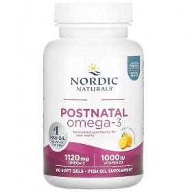 Nordic Naturals, Postnatal DHA, 1120mg dOméga-3 avec EPA, DHA et Vitamine D3, Haute Dosé, Goût Citron, 60 Capsules molles, T