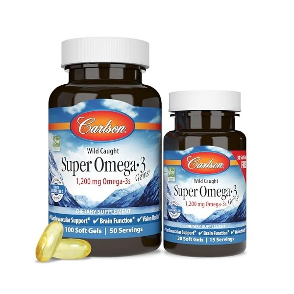 Carlson Labs - Super Omega-3 Gems Huile de poisson, 100 + 30 Capsules Gratuites