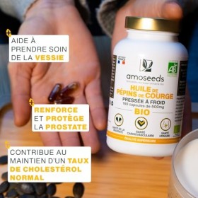Huile de Pépins de Courge BIO | Prostate, Santé urinaire | Huile pressée à froid | 180 capsules végétales, vegan | Conditionn