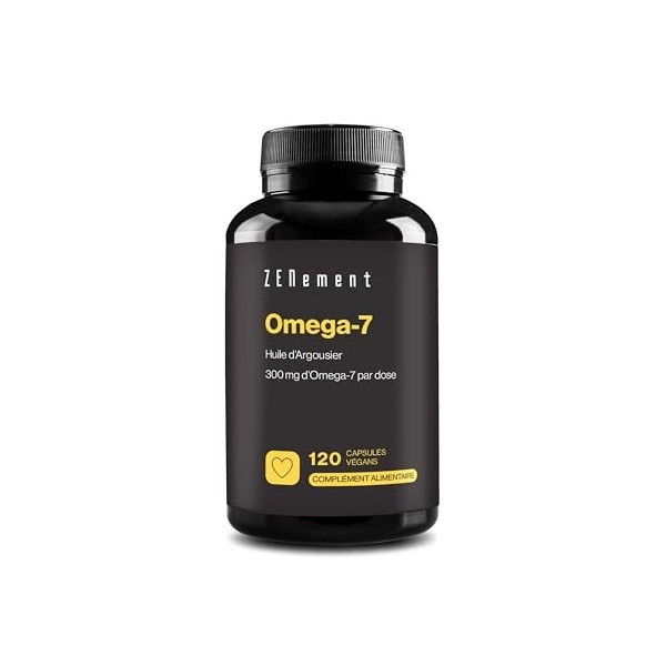 Omega‑7 - Végan - 1200 mg d’Huile d’Argousier dont 300 mg d’Omega‑7 Acide Palmitoléique par Dose Quotidienne - Capsules - 2