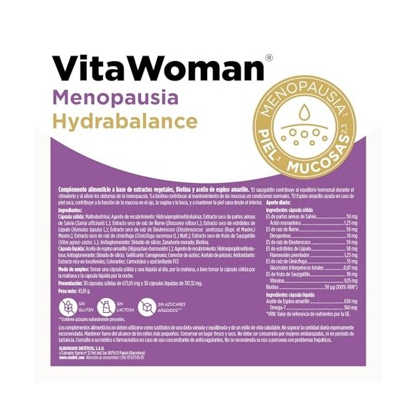 MENOPAUSIA HYDRABALANCE Vitawoman - Pour les symptômes de la ménopause, de la périménopause et de la sécheresse des muqueuses