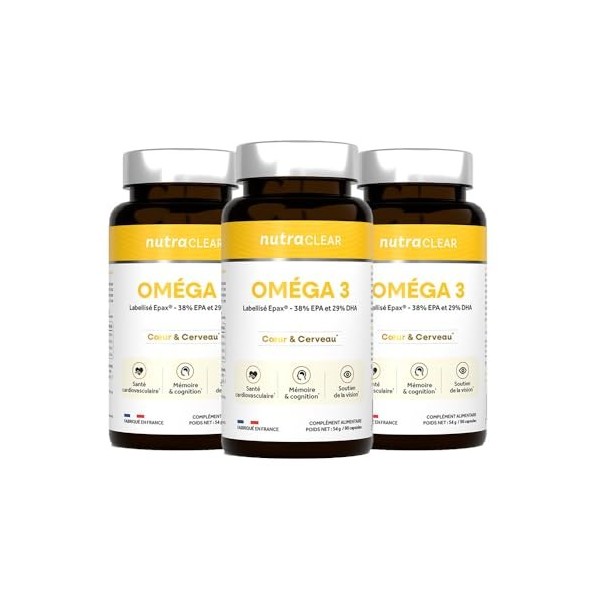 Nutraclear | Cure de 3 mois Oméga 3 Epax® 3x90 Capsules | Huile de poisson premium labellisée Epax® Oméga