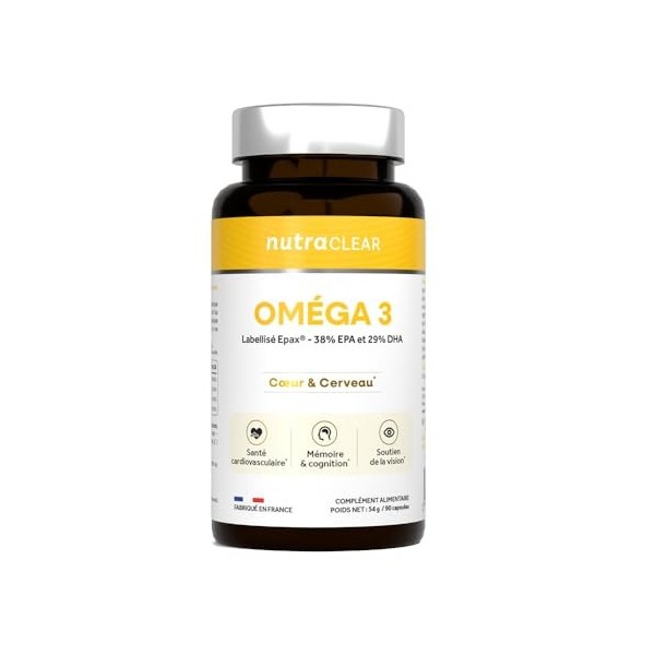 Nutraclear | Cure de 3 mois Oméga 3 Epax® 3x90 Capsules | Huile de poisson premium labellisée Epax® Oméga