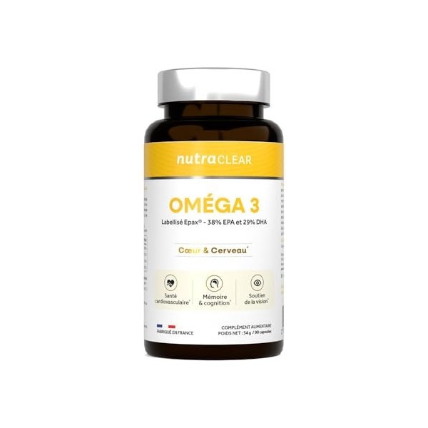 Nutraclear | Cure de 3 mois Oméga 3 Epax® 3x90 Capsules | Huile de poisson premium labellisée Epax® Oméga