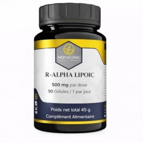 NovAging Acide Alpha-Lipoïque R-ALA 500 mg, 90 Gélules, 100% Vegan, Précisément Dosé, Testé sans Gluten, OGM ni Allergène, Ap