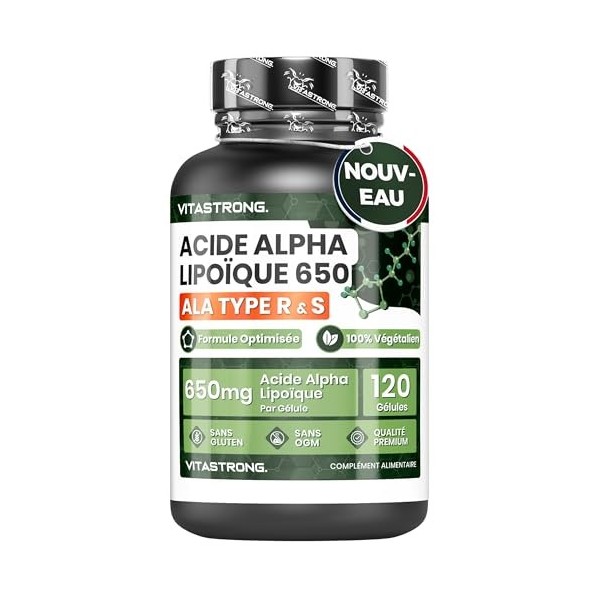 Acide Alpha-Lipoïque avec Oxyde de Zinc 650mg, Formule Optimisée d’Alpha Lipoic Acide Type R & S, Acide R Alpha Lipoique ALA 