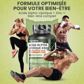 Acide Alpha-Lipoïque avec Oxyde de Zinc 650mg, Formule Optimisée d’Alpha Lipoic Acide Type R & S, Acide R Alpha Lipoique ALA 