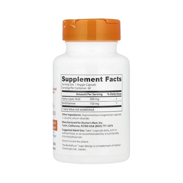 Doctors Best - Benfotiamine + Alpha Acide lipoïque 150 mg / 300 mg - 60 Capsules végétariennes