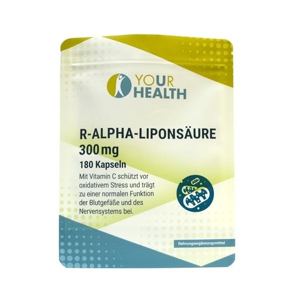 Acide R-alpha-lipoïque 300mg 180 gélules 76g - Avec Vitamine C