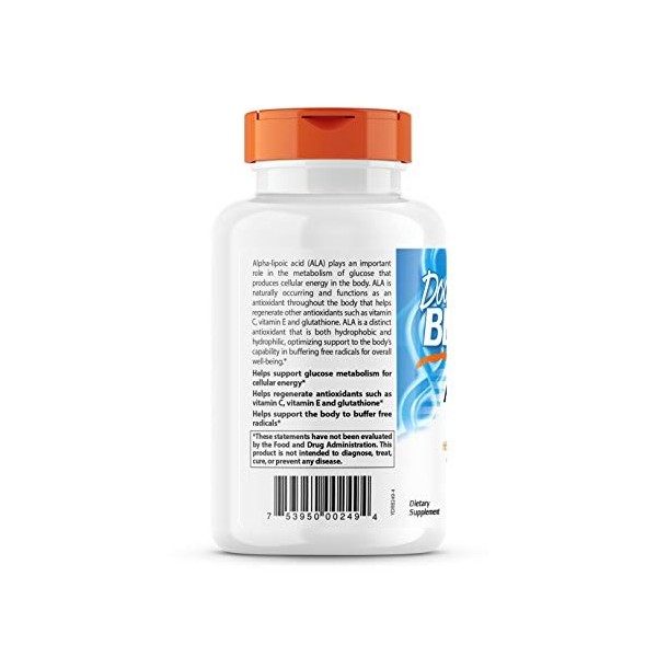Doctors Best, Alpha-Lipoic Acid Acide Alpha Lipoïque , 600 mg Depot, 2-Day-Dose, 180 Capsules, Hautement Dosé, Testé en Lab