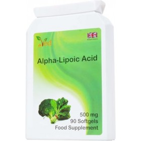 Acide alpha-lipoïque Ved | Sans OGM, sans gluten | Aide à maintenir le niveau de sucre dans le sang | 500 mg, 90 gélules paq